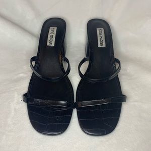 Black, Croc, Steve Madden Two Strap Heeled Sandals